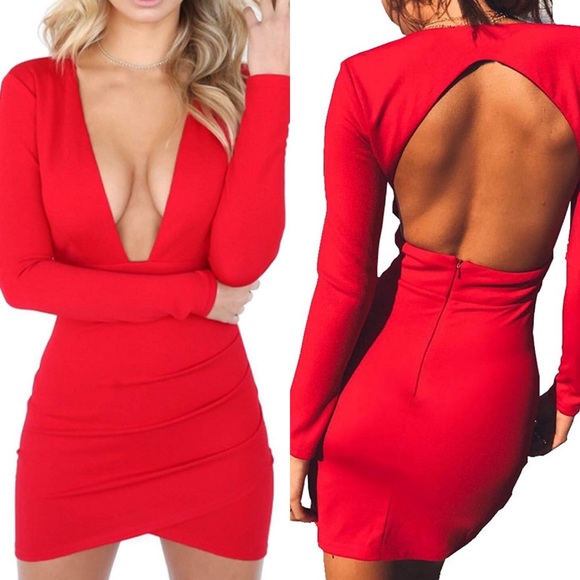 THINK VINTAGE ONLINE Dresses & Skirts - ✨THE HIGH-RISE LONG-SLEEVED MINI DRESS IN RED *NWT